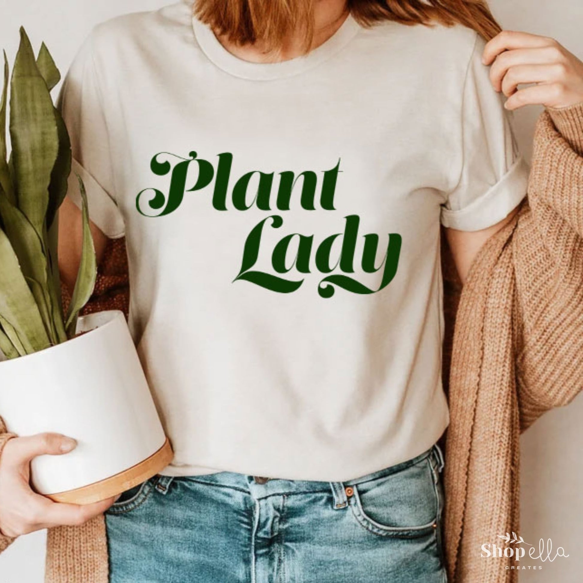 plant lady dark green on light color tshirt