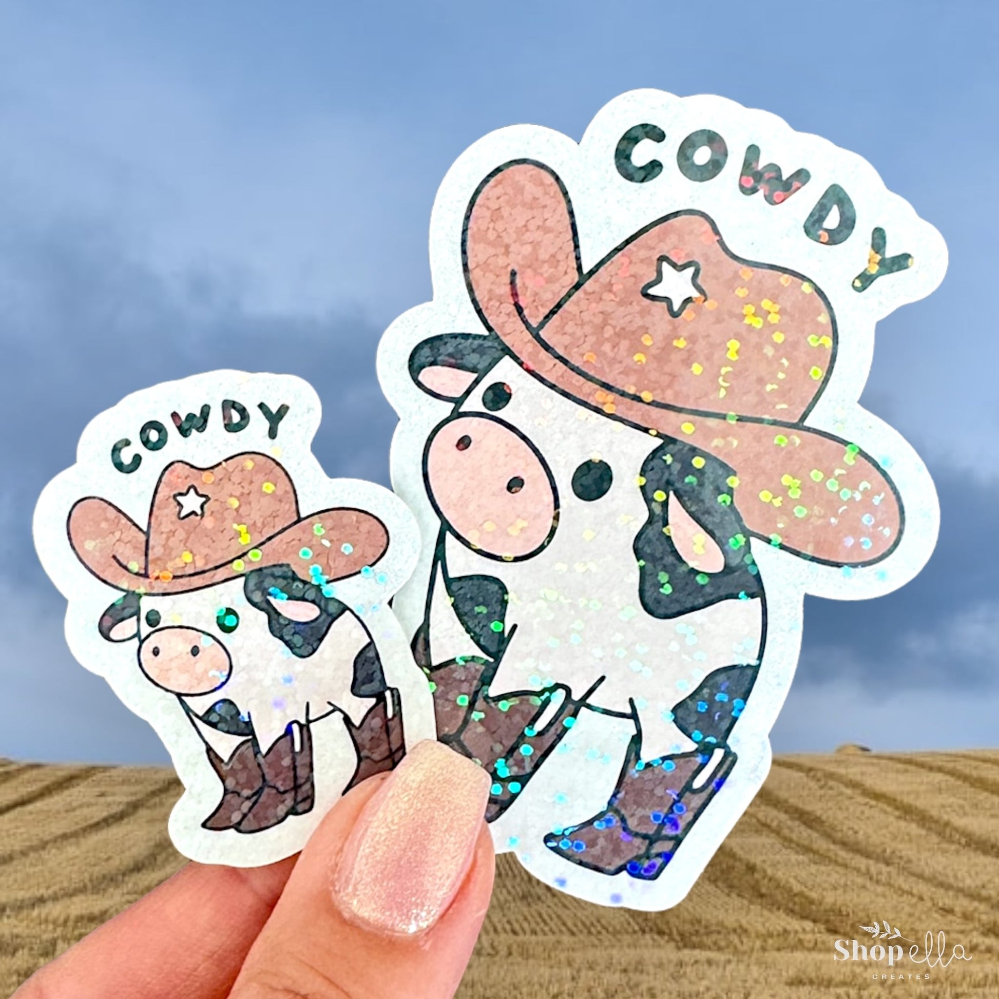 cowdy stickers holographic 2" and 3"