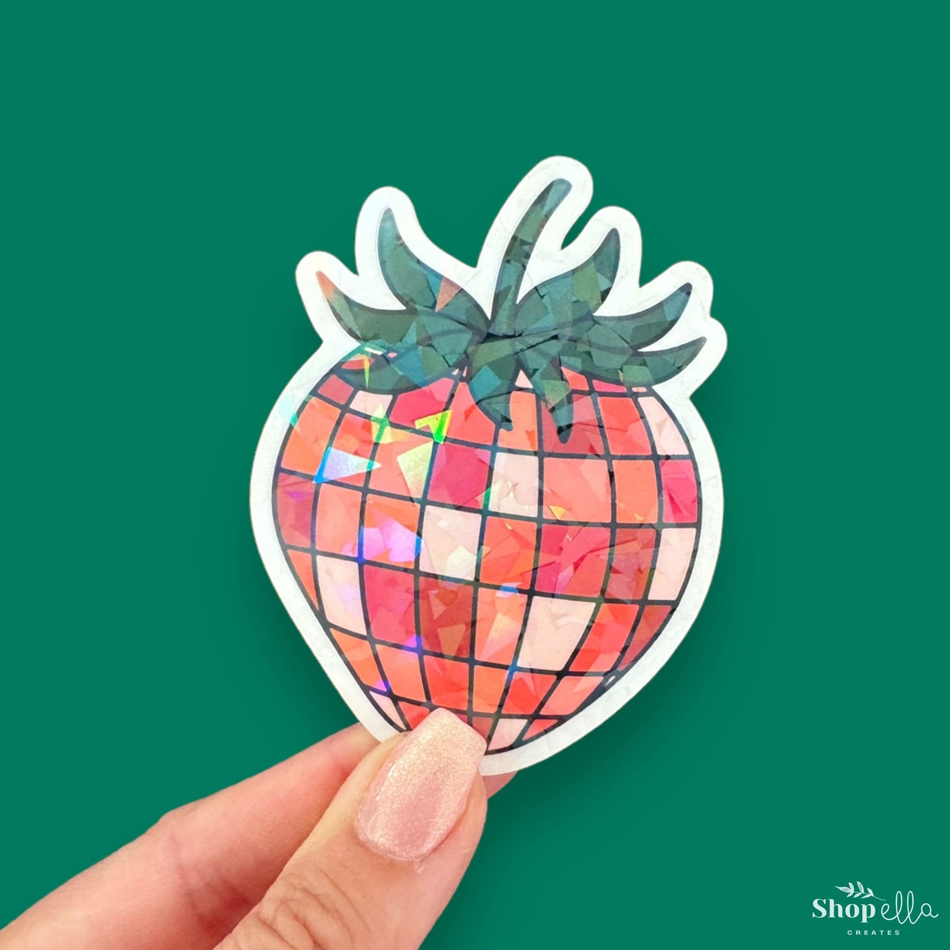 disco strawberry sticker holographic