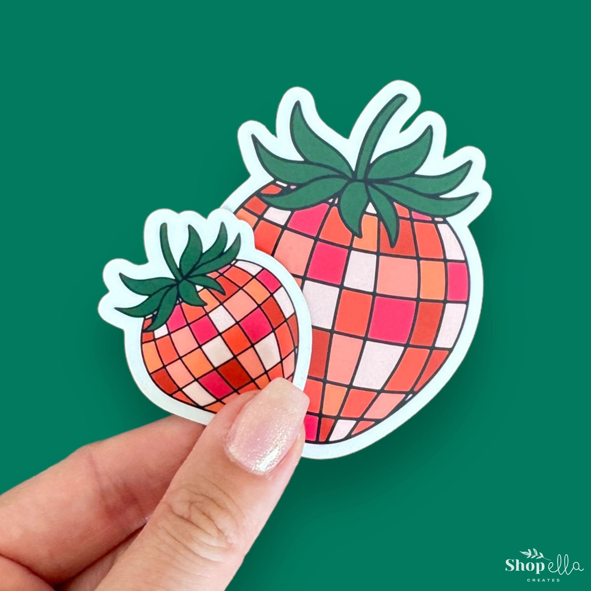 disco strawberry sticker 3" and 2"