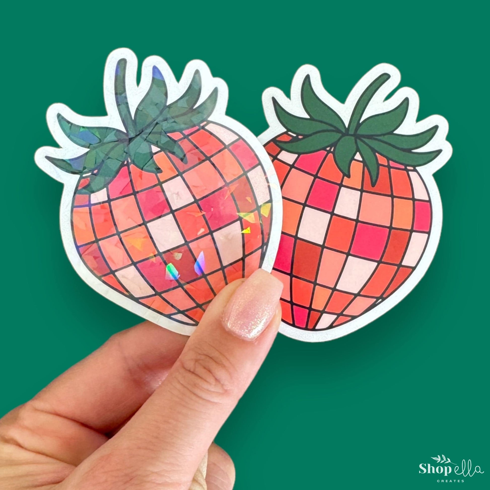 disco strawberry vinyl sticker holographic and matte